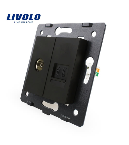 Priza dubla TV + telefon Livolo, negru