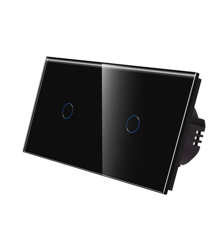 Intrerupator Simplu + Simplu cu Touch din Sticla LUXION, negru
