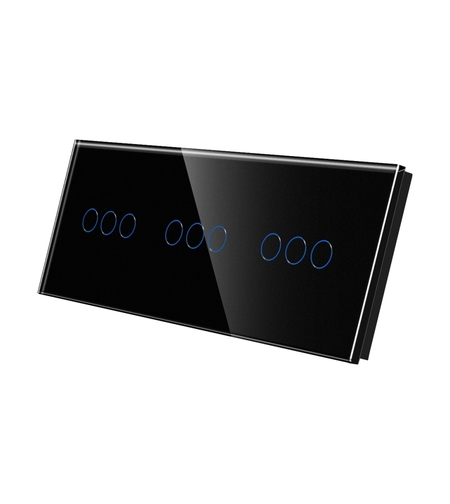 Panou Intrerupator Triplu + Triplu + Triplu cu Touch Din Sticla LUXION, negru