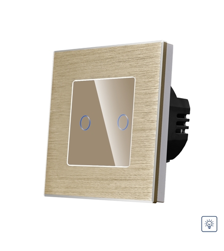 Intrerupator Dublu cu Variator si Touch din Sticla si Rama de Aluminiu LUXION, auriu
