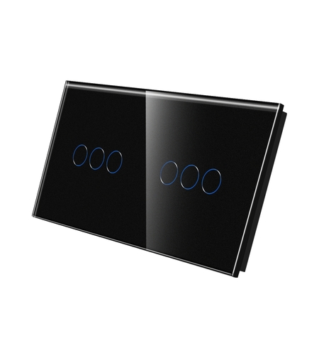 Panou Intrerupator Triplu + Triplu cu Touch Din Sticla LUXION, negru