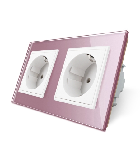Priza dubla Livolo cu rama din sticla, roz