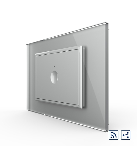 Intrerupator simplu cap scara / cap cruce wireless cu touch Livolo cu rama din sticla, standard Italian - Serie noua, gri