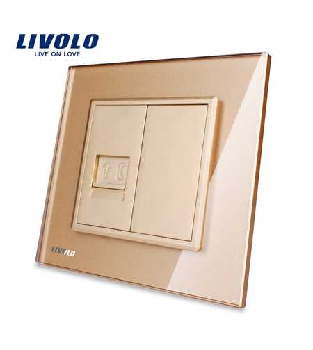 Priza simpla Telefon Livolo cu rama din sticla, auriu