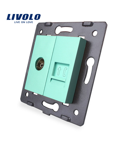 Priza dubla TV + telefon Livolo, verde