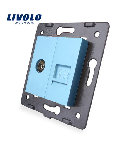 Priza dubla televizor + priza internet Livolo, albastru