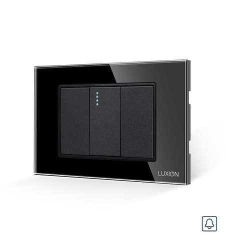 Intrerupator cu Revenire (Sonerie) Mecanic 1M si 2 Taste False LUXION cu Rama din Sticla, Standard Italian, 3M, negru