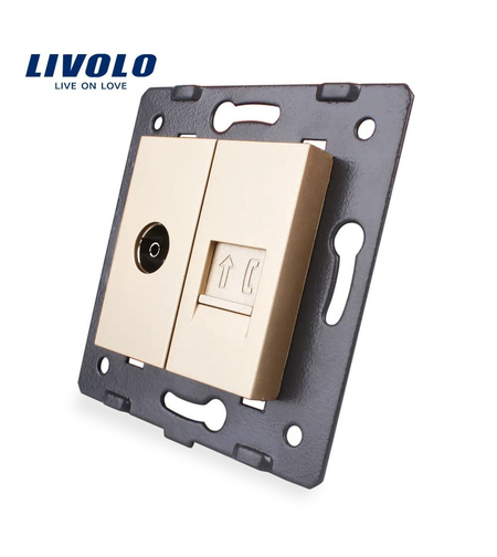 Priza dubla TV + telefon Livolo, auriu