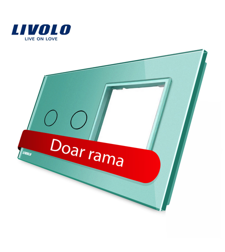 Panou intrerupator dublu cu touch + priza simpla Livolo din sticla, verde