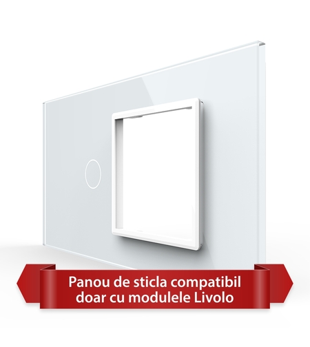 Panou Intrerupator Simplu cu Priza LIVOLO din Sticla, Standard Italian - 4M, alb