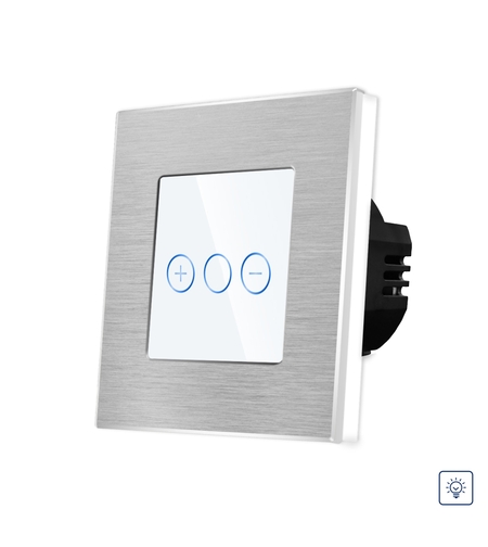 Intrerupator Simplu cu Variator cu Touch din Sticla si Rama de Aluminiu LUXION, alb