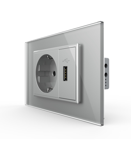 Priza simpla cu USB Livolo standard italian, gri