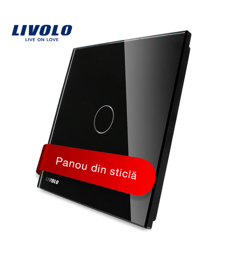 Panou intrerupator simplu cu touch Livolo din sticla, negru