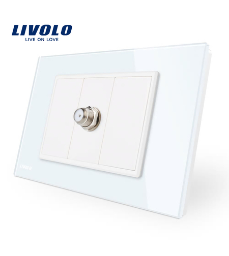 Priza TV satelit Livolo cu rama din sticla - standard italian, alb