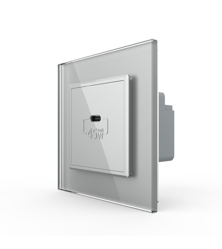 Priza USB Tip C Livolo cu Rama din Sticla, gri