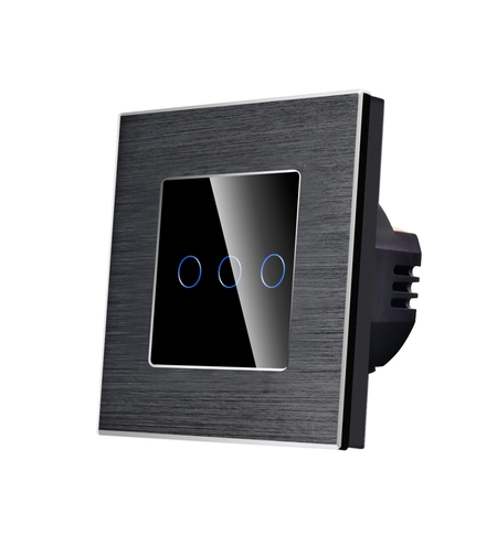 Intrerupator Triplu cu Touch din Sticla si Rama de Aluminiu LUXION, negru