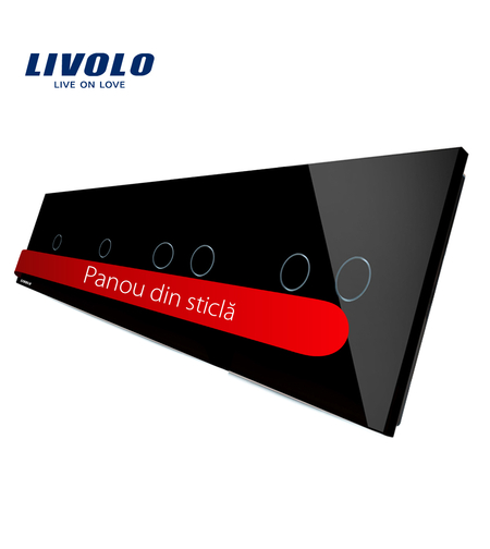 Panou intrerupator simplu+simplu+dublu+dublu cu touch LIVOLO din sticla, negru