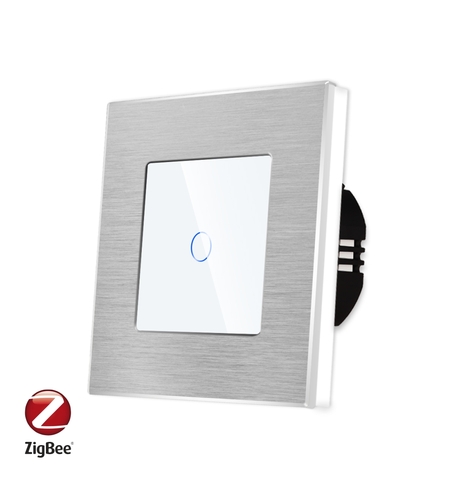 Intrerupator Simplu cu Touch din Sticla si Rama de Aluminiu LUXION, protocol Zigbee, alb