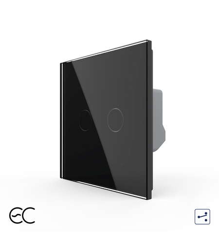 Intrerupator Dublu Cap Scara / Cruce cu Touch LIVOLO din Sticla - Protocol ZigBee EC, negru