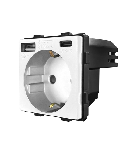 Modul Priza Simpla + USB-A + USB-C LUXION, alb