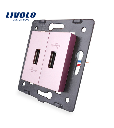 Priza Dubla USB Livolo, roz