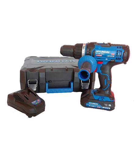 Masina de gaurit si insurubat cu percutie, cu acumulator 18V Hyundai ASB 180 LI, 1 acumulator x 2.0 Ah, incarcator, 2 trepte de viteza, 6 biti, 6 burghie, adaptor magnetic, valiza transport