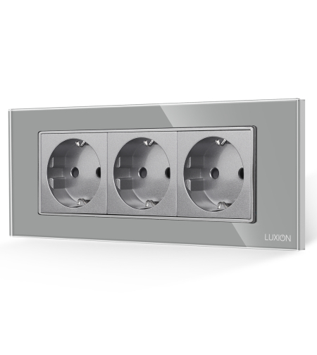 Priza Tripla cu Rama din Sticla LUXION, Standard Italian, 6M, gri