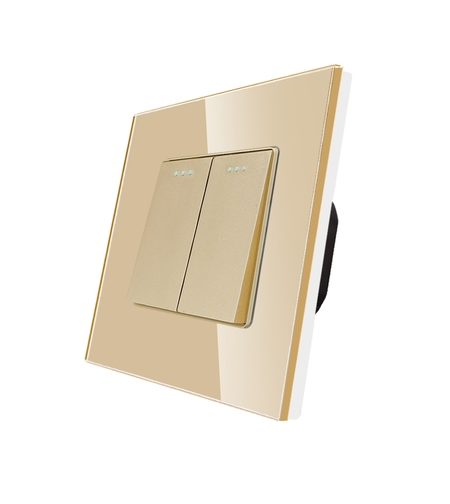 Intrerupator Dublu Mecanic LUXION cu Rama din Sticla, auriu