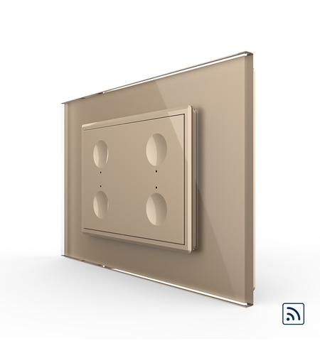 Intrerupator cvadruplu wireless cu touch Livolo cu rama din sticla, standard Italian - Serie noua, auriu
