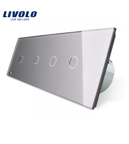 Intrerupator LIVOLO cu touch din sticla cu 4 intrerupatoare simple, gri