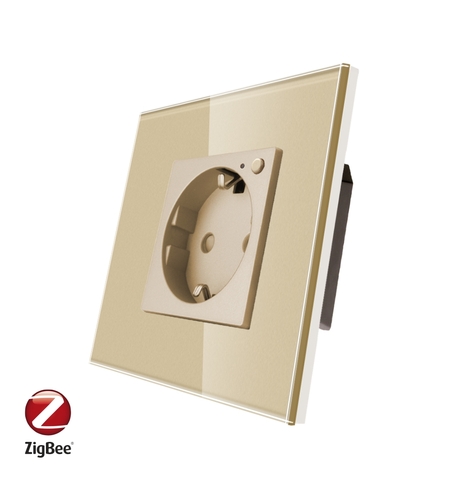 Priza Inteligenta cu Protocol Zigbee si Monitorizare Consum cu Rama Din Sticla LUXION, auriu