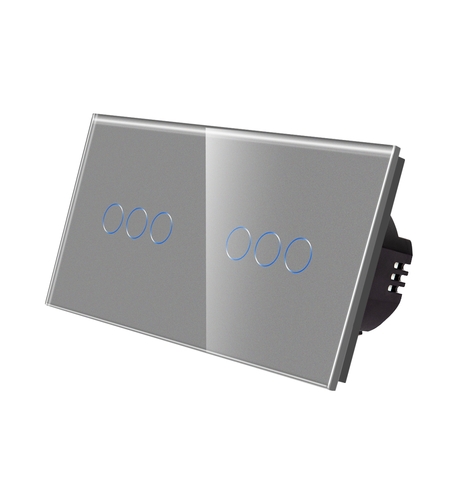 Intrerupator Triplu + Triplu cu Touch din Sticla LUXION, gri