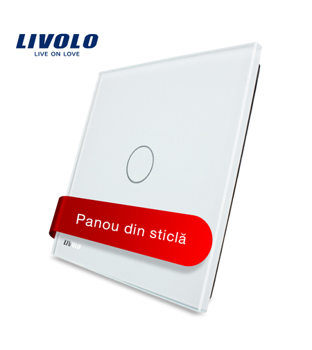 Panou intrerupator simplu cu touch Livolo din sticla, alb