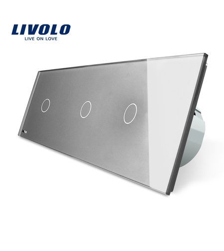 Intrerupator triplu cu touch Livolo din sticla, gri