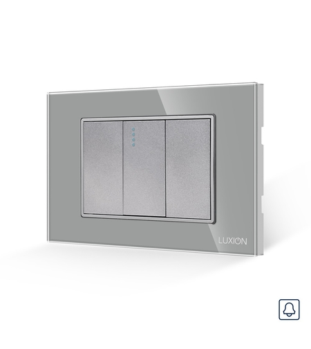 Intrerupator cu Revenire (Sonerie) Mecanic 1M si 2 Taste False LUXION cu Rama din Sticla, Standard Italian, 3M, gri