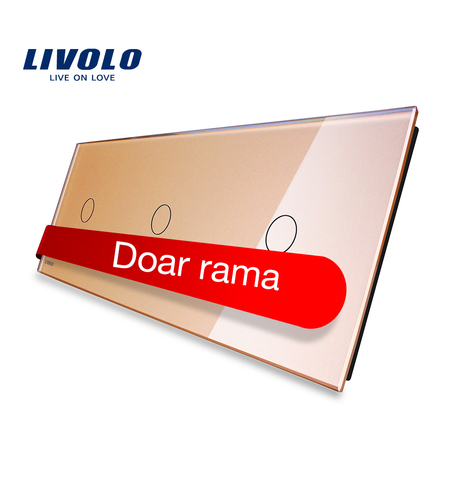 Panou intrerupator simplu+simplu+simplu cu touch Livolo din sticla, auriu