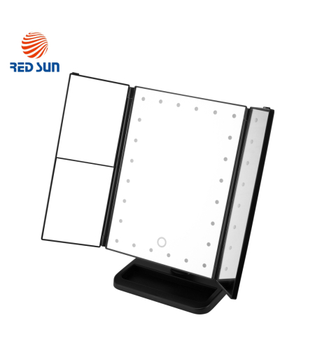 Oglinda cosmetica rotativa RedSun, Led-uri cu variator pentru make-up, negru