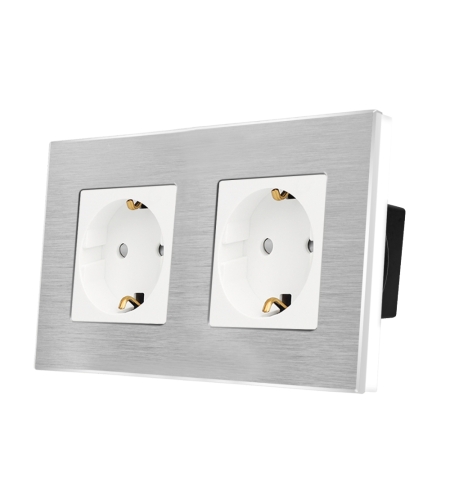 Priza Dubla LUXION cu rama din aluminiu, alb