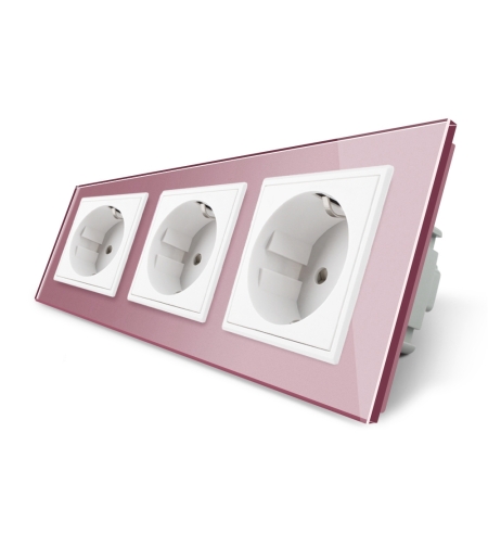 Priza tripla Livolo cu rama din sticla, roz