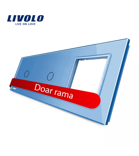 Panou 2 intrerupatoare simple cu touch si priza Livolo din sticla, albastru