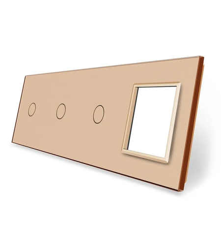 Panou 3 intrerupatoare simple si 1 priza LIVOLO din sticla, auriu