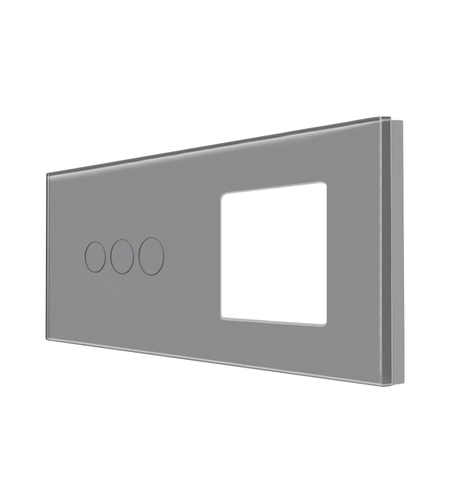 Panou Intrerupator Triplu cu Touch si Priza Simpla Din Sticla LUXION, gri