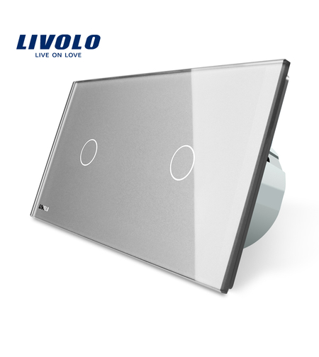 Intrerupator simplu + simplu cu touch Livolo din sticla, gri