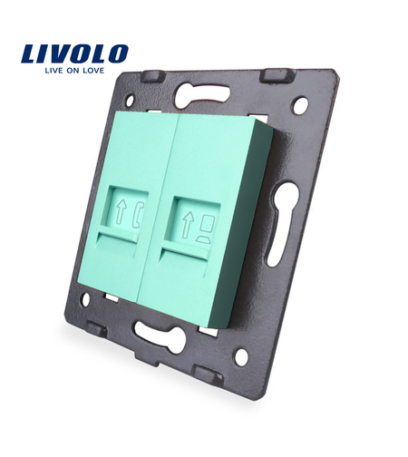 Priza dubla telefon + internet Livolo, verde