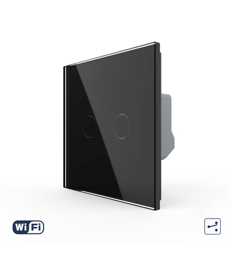 Intrerupator Dublu Cap Scara / Cruce Wi-Fi cu Touch LIVOLO din Sticla - Serie Noua, negru