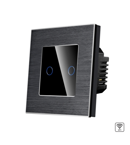 Intrerupator Dublu Wi-Fi cu Touch din Sticla si Rama de Aluminiu LUXION, negru
