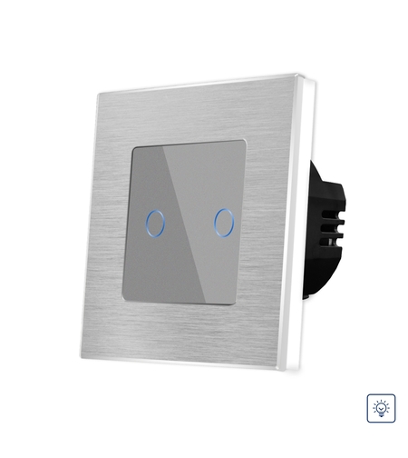 Intrerupator Dublu cu Variator si Touch din Sticla si Rama de Aluminiu LUXION, gri