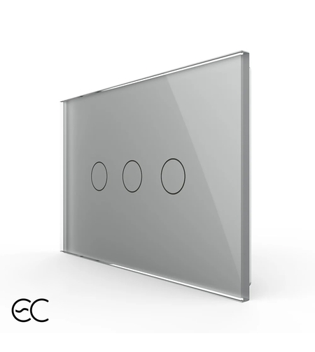Intrerupator triplu cu touch Livolo din sticla, standard Italian, protocol ZigBee EC - Serie noua, gri