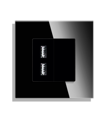 Priza USB cu Rama din Sticla LUXION, negru