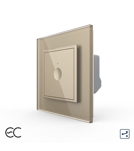 Intrerupator Simplu Cap Scara / Cruce cu Touch LIVOLO cu Rama din Sticla - Protocol Zigbee EC, auriu